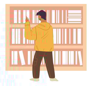 Student looking for book in bookstore or library vector