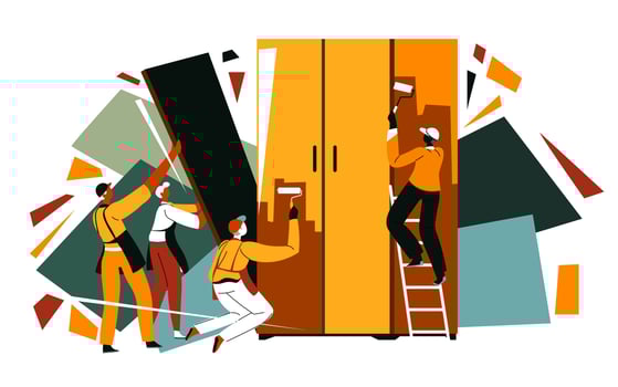 Furniture production company, working on design vector