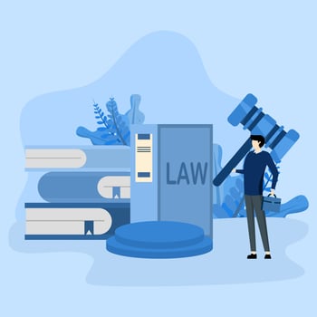 Law and justice scene concept. Lawyers or notaries provide business law consultations and explain civil law. Legal advice concept. Vector illustration.