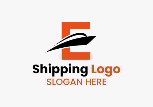 Letter E Shipping Logo Sailboat Symbol. Nautical Ship Sailing Boat Icon vector