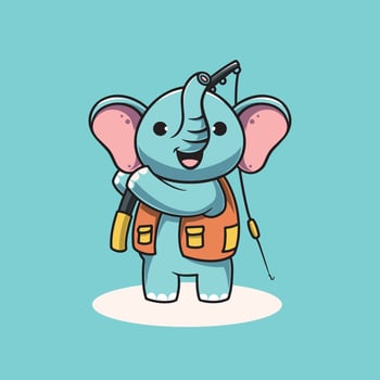 Cute elephant fishing face cartoon illustration vector