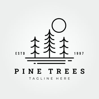 pine trees line art, logo vector illustration design, simple logo concept