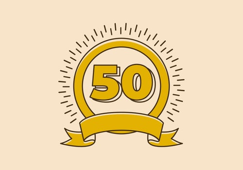 Vintage yellow circle badge with number 50 on it vector
