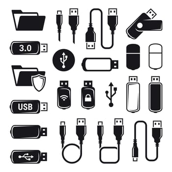 Usb icons set. Black on a white background vector