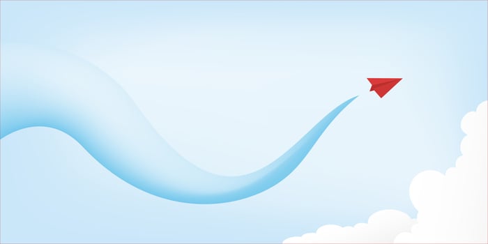 Red paper airplane leader flying on blue sky background. Creative concept idea of  business success and leadership in paper craft art style design .Vector illustration vector