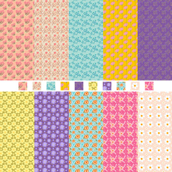 Flower doodle pattern seamless vector set on spring color tone