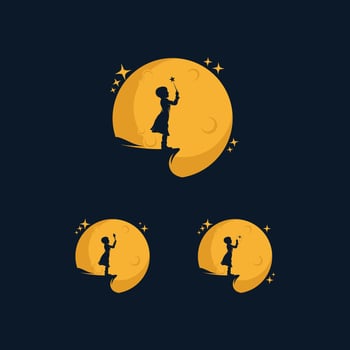 Kids reaching stars logo design template vector
