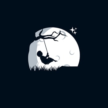 Child play swing on the moon logo vector