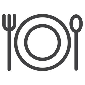 restaurant icon, spoon and fork on plate, thin line icon png