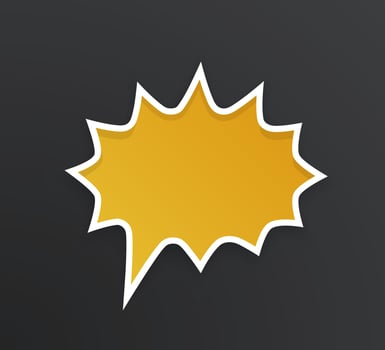 Orange comic speech bubble for scream at rounded barbed shape with white contour. Empty shape in flat style for chat dialogs. Isolated on black background vector