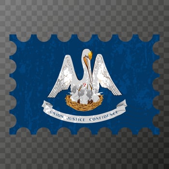 Postage stamp with Louisiana state grunge flag. Vector illustration.