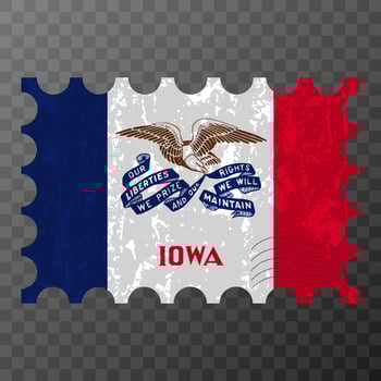 Postage stamp with Iowa state grunge flag. Vector illustration.