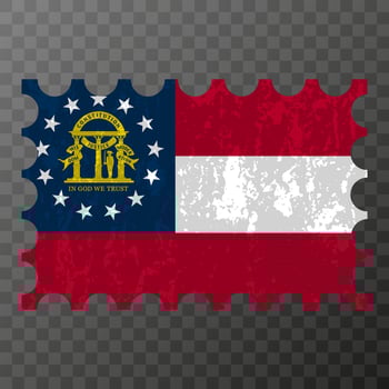 Postage stamp with Georgia state grunge flag. Vector illustration.
