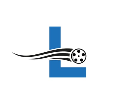 Initial Letter L Film Logo Concept With Film Reel For Media Sign, Movie Director Symbol Vector Template