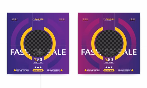 Fashion sale social media post template with discount and mega collection, Square banner Suitable for social media post. vector