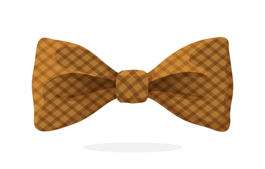 Checkered retro bow tie brown color. Vector illustration in cartoon style. Vintage elegant bowtie. Men's clothing accessories