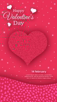 Happy Valentines Day Background. Red greeting stories banner with text and hearts. Vector illustration.