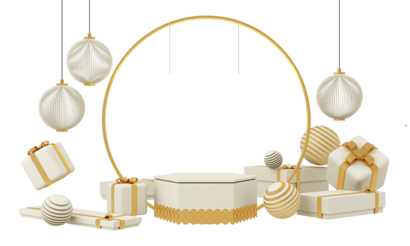 Chinese New Year style red and white podium product showcase with gold and gift, lantern, China pattern scene background. 2023 year Holiday traditional festival concept. 3D rendering png