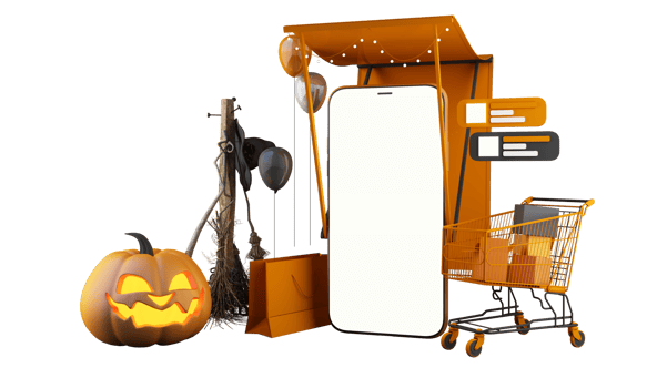 Happy Halloween party posters set with night clouds and pumpkins in cartoon illustration. Full moon and boo ghost with haunted house Place for text. Brochure background. 3d render cartoon character png