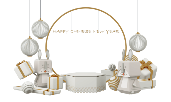 Chinese New Year style red and white podium product showcase with gold and gift, lantern, China pattern scene background. 2023 year Holiday traditional festival concept. 3D rendering png