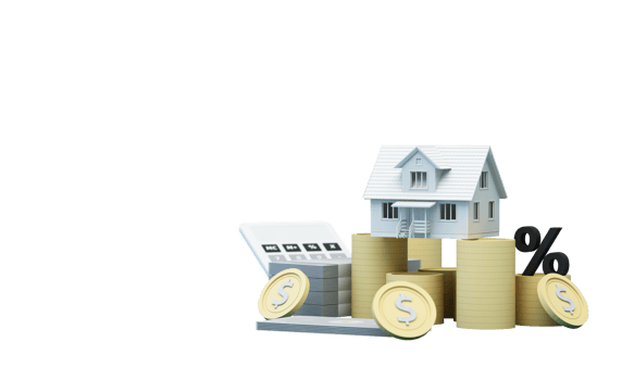 big arrow symbol Higher Interest Rates for Home Real Estate Ideas Savings on real estate of financial stability and growth and space for entering text on a yellow background, realistic 3D rendering. png