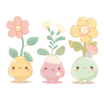 Cute flowers cartoon emoticon set. Funny flowers collection. png