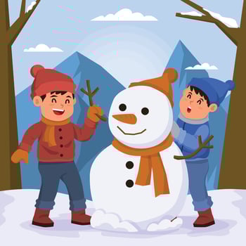 Kids Making Snowman Outside vector