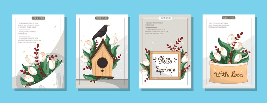 A4 postcard with flowers, A4 vector illustration for poster, vector illustration with spring flowers