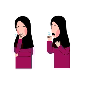 Set Of Hijab Kid Character Coughing vector
