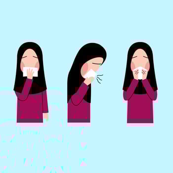 Set Of Hijab Kid Character Sneezing vector