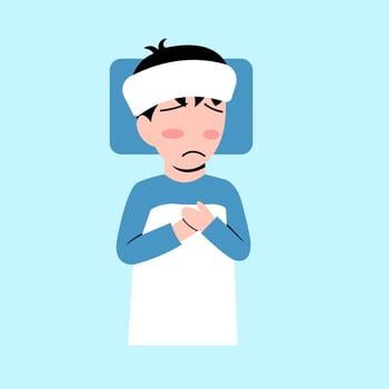 Little Boy Character Sick On Bed vector