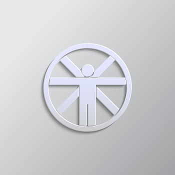Vitruvian, man, icon paper style. Grey color vector background- Paper style vector icon