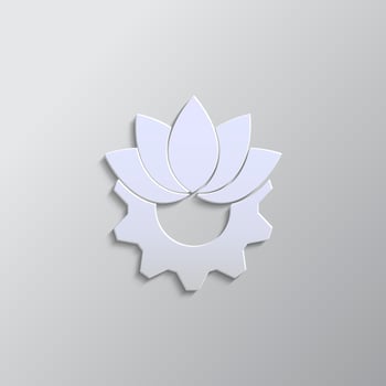 Ecological, icon, biology, gear paper style. Grey color vector background- Paper style vector icon