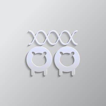 Cloning, dna, sheep, icon paper style. Grey color vector background- Paper style vector icon