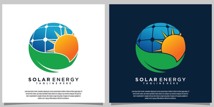 sun solar energy logo design with solar panel tech vector