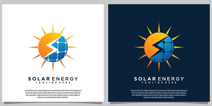 sun solar energy logo design with solar panel tech vector