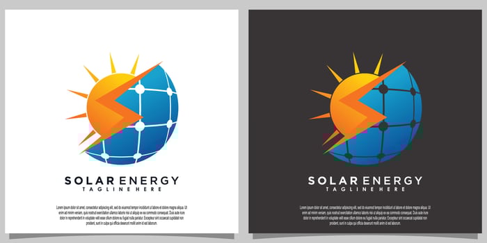 sun solar energy logo design with solar panel tech vector