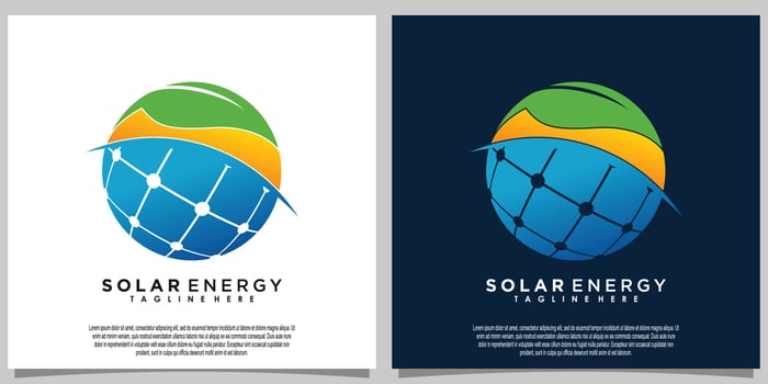sun solar energy logo design with solar panel tech vector