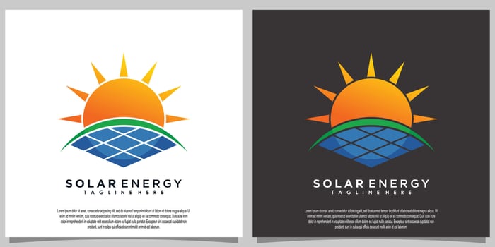 sun solar energy logo design with solar panel tech vector