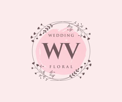 WV Initials letter Wedding monogram logos template, hand drawn modern minimalistic and floral templates for Invitation cards, Save the Date, elegant identity. vector