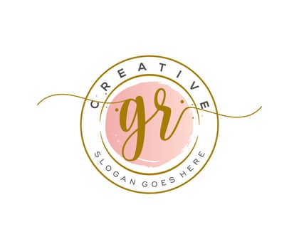 initial GR Feminine logo beauty monogram and elegant logo design, handwriting logo of initial signature, wedding, fashion, floral and botanical with creative template. vector