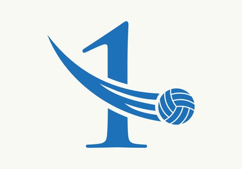 Letter 1 Volleyball Logo Design Sign. Volleyball Sports Logotype Symbol Vector Template