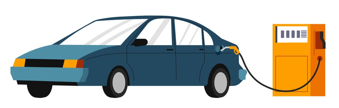 Car on gas station, refilling with gasoline vector