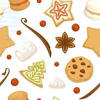 Christmas gingerbread cookies and pastry pattern vector