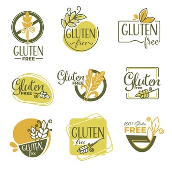 Gluten free products labels or emblems, dieting vector