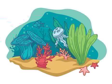 Underwater life with aquatic animals and flora vector