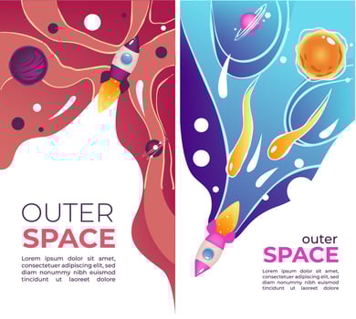 Outer space, shuttle and planets with copy space vector