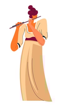Flutist playing flute, performer or part of band vector