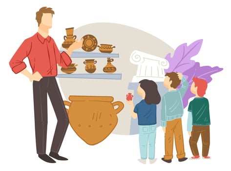 School children on excursion in history museum vector