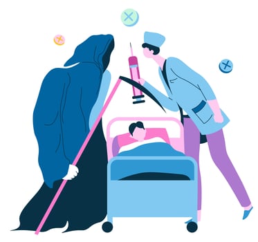 Doctor saving patient from death, hospital healthcare vector